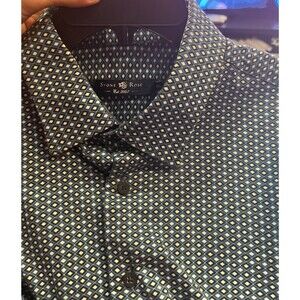 Stone Rose Geo Print Blue Square Long Sleeve Button Down Shirt Size XXL